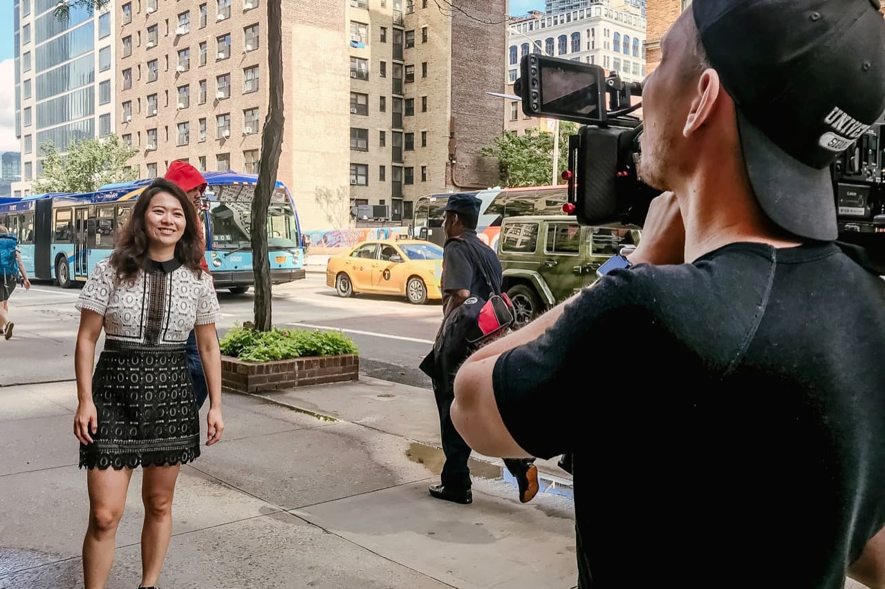 Filming Fei Wu on the streets of New York City