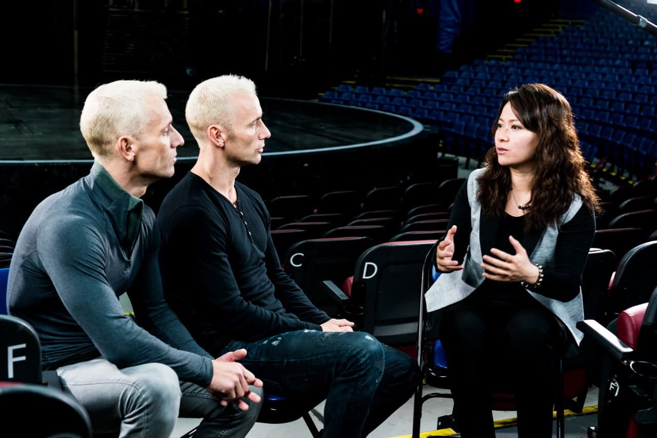 Kevin and Andrew Atherton interview in Cirque du Soleil arena