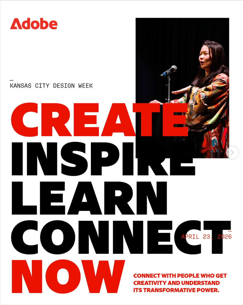 Adobe Create Now poster featuring Fei Wu - Kansas City Design Week