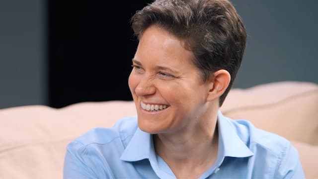 Dorie Clark laughing during her Feisworld documentary interview