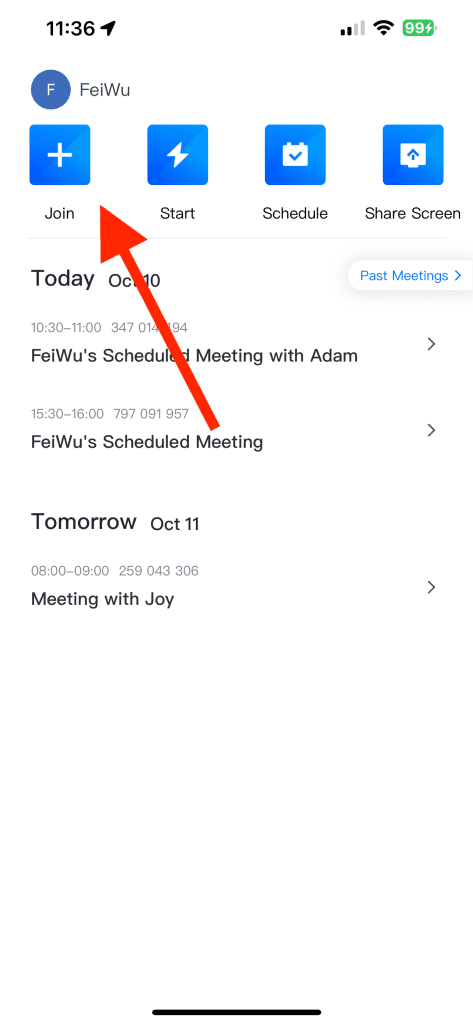 VooV mobile app Join Meeting screen prompting user to enter meeting ID