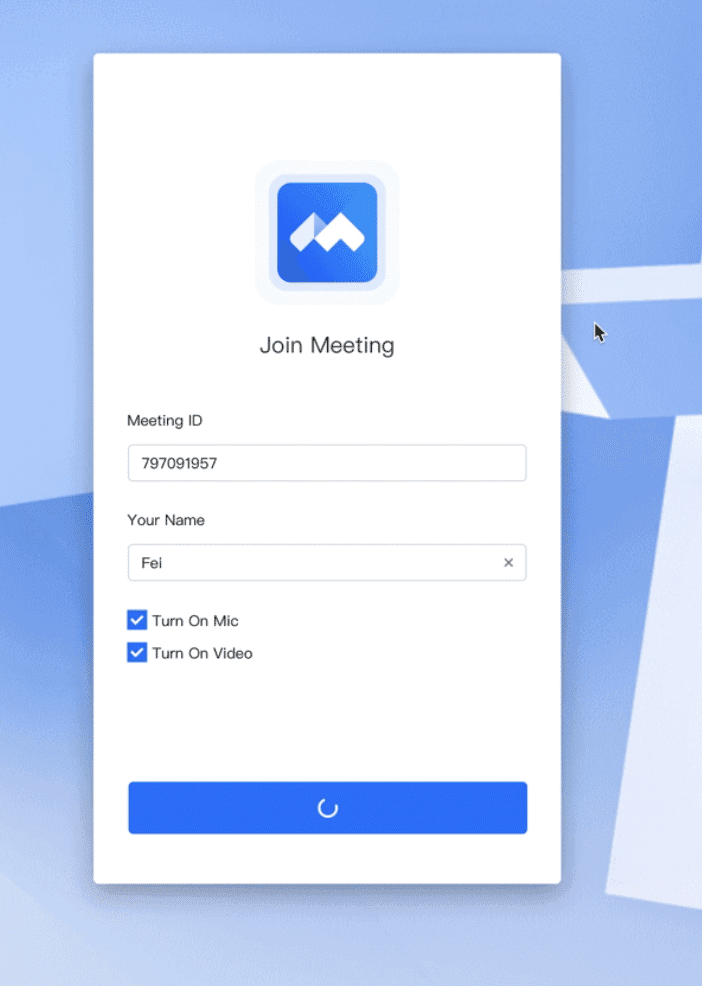 VooV meeting entry screen with microphone and camera toggle options