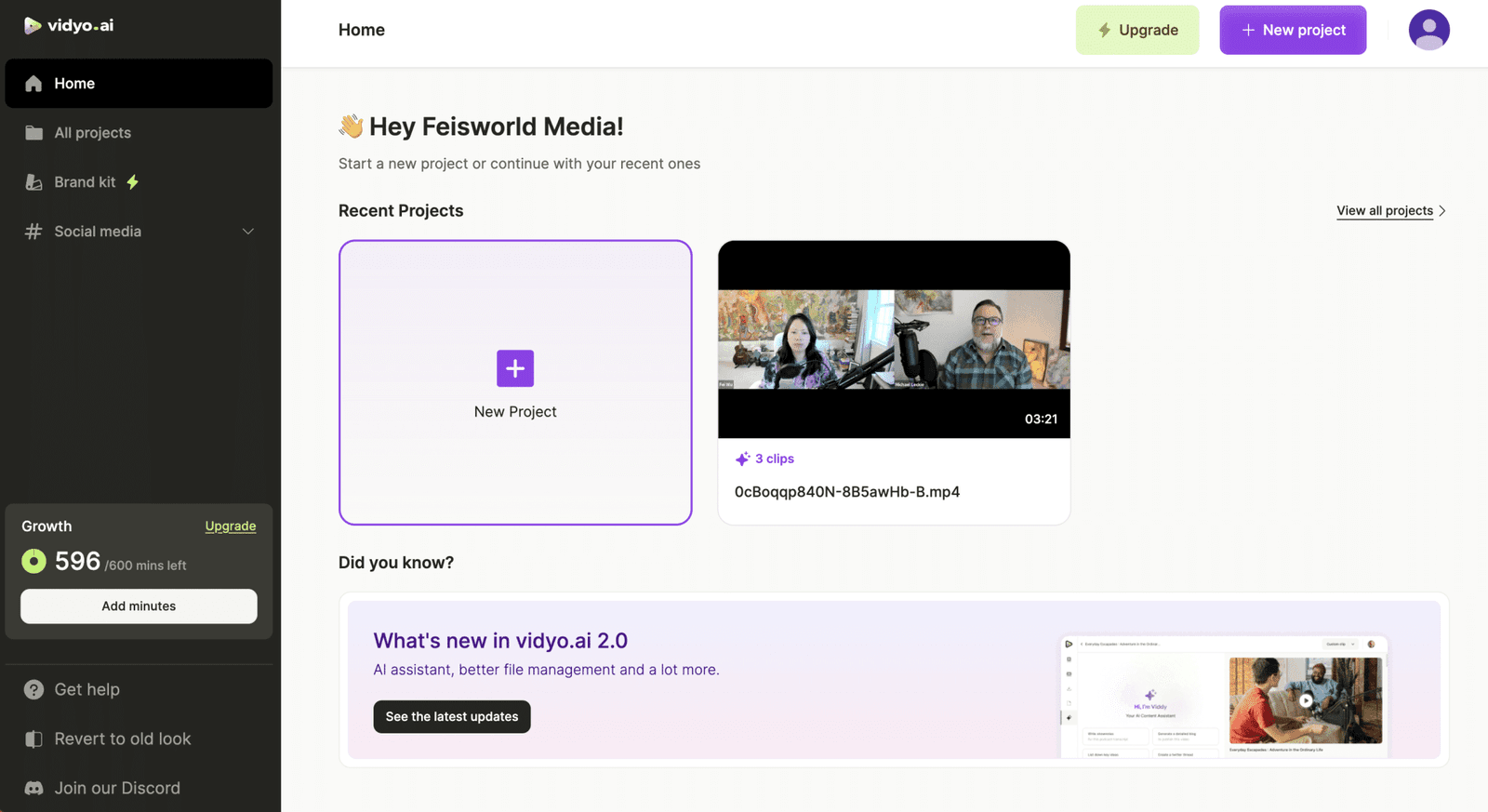 Vidyo Dashboard with projects