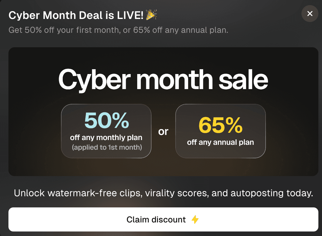 OpusClip Black Friday sale 2025