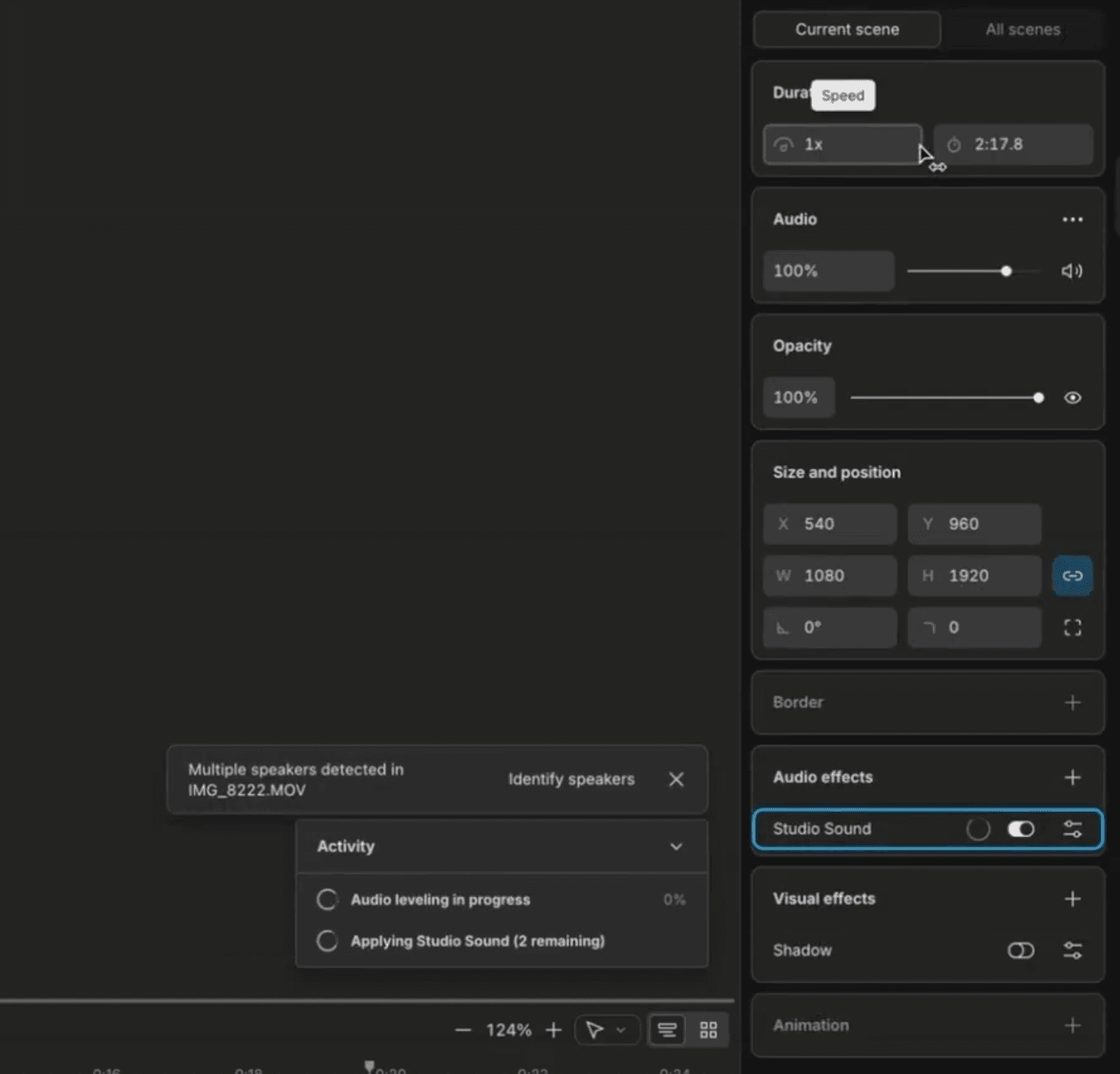 A before/after waveform graphic showing audio with and without Studio Sound. Create viral social media videos with Descript in 2026