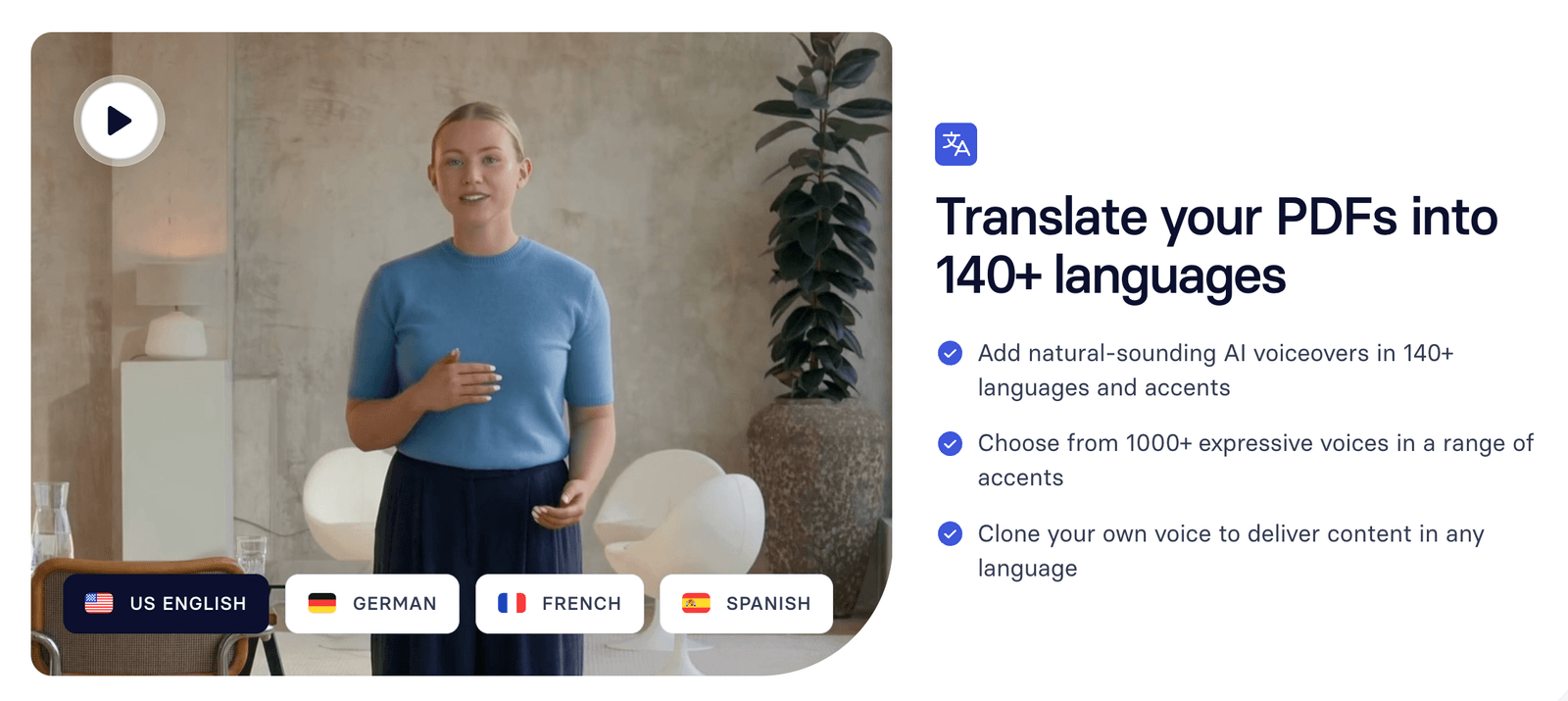 Synthesia can create your video in over 140 languages