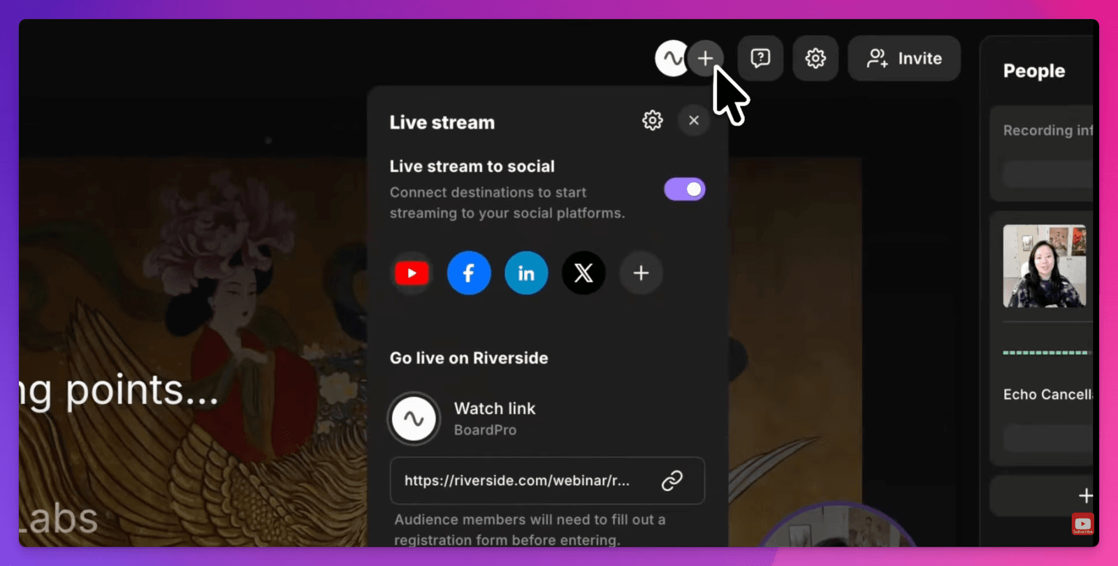 Riverside Webinar Tutorial: livestream to social media