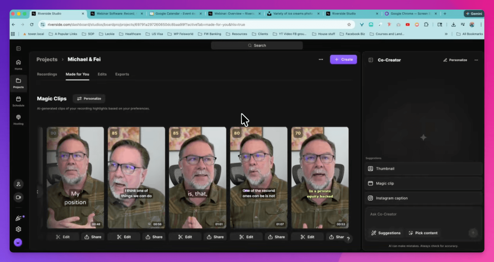 Riverside Webinar tutorial: Magic Clips and content to repurpose on social media.