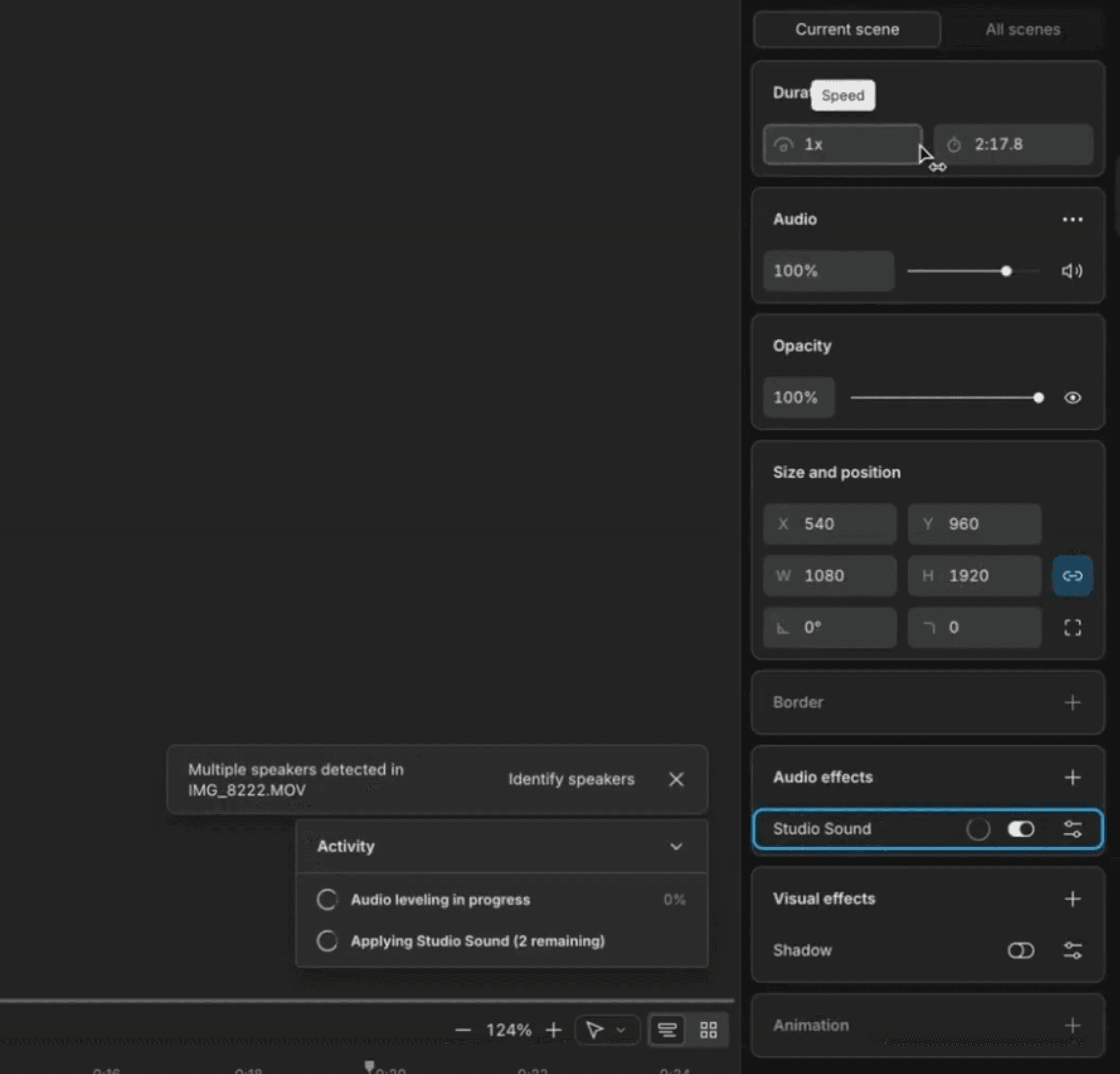 A before/after waveform graphic showing audio with and without Studio Sound. Create viral social media videos with Descript in 2026