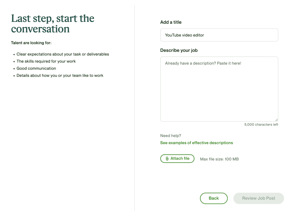 Upwork job description