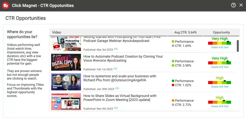 TubeBuddy Click Magnet - CTR opportunities 2