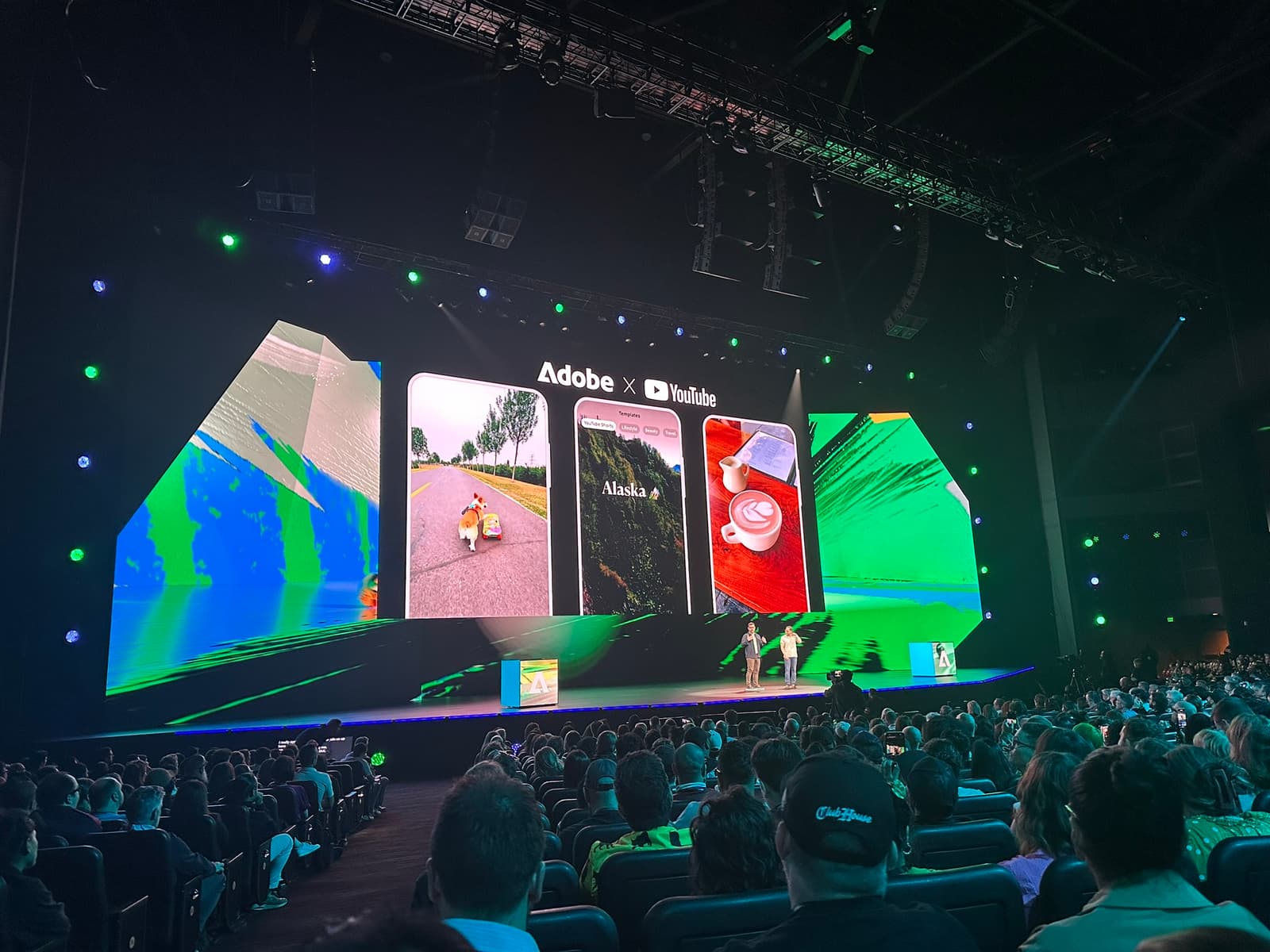 The new Adobe Premiere mobile app logo displayed next to the YouTube Shorts logo, illustrating the new partnership.