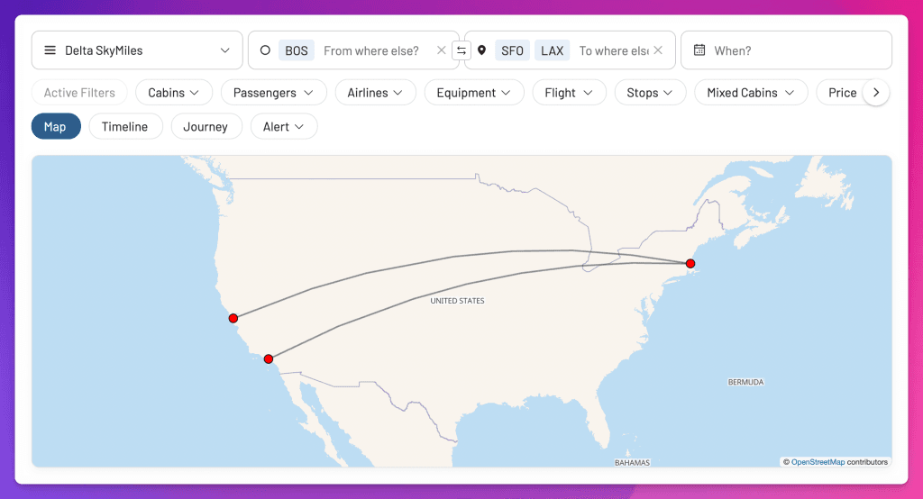 AwardFares Map view