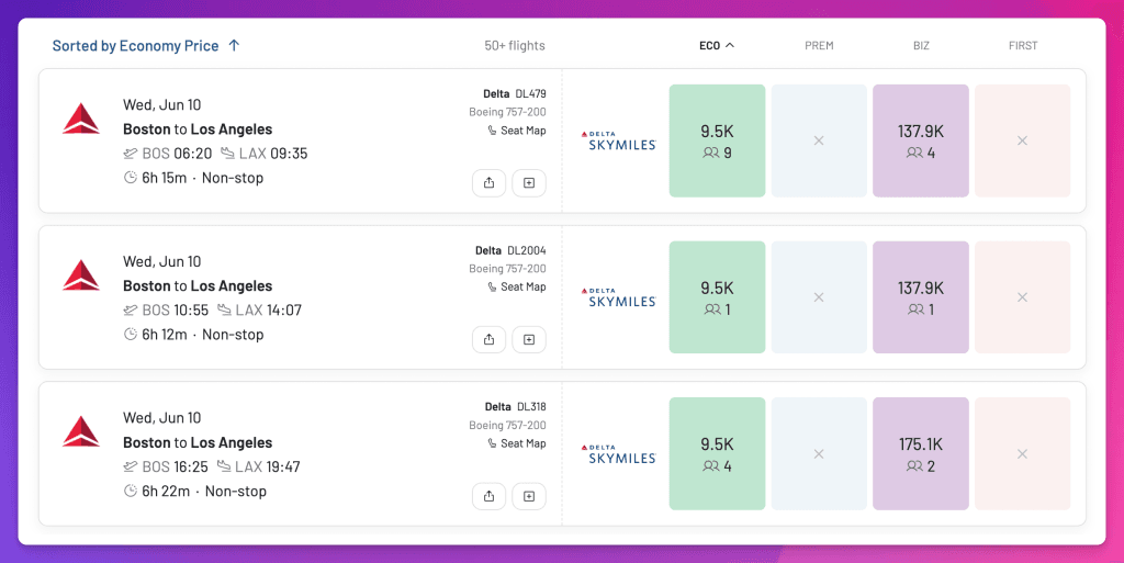 AwardFares Boston to Los Angeles/SFO/Miami