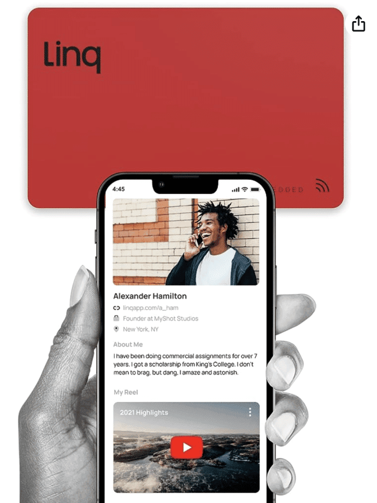 Linq NFC networking card product listing on Amazon front view
