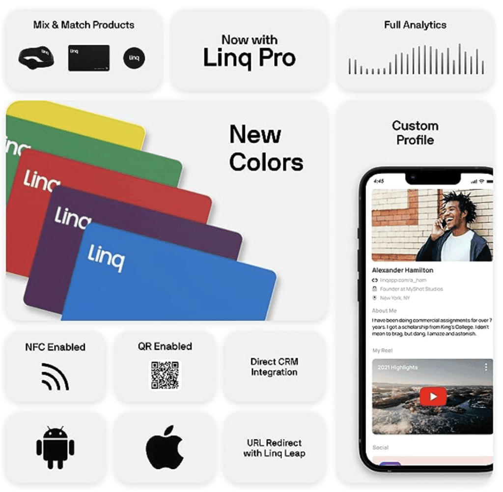 Linq NFC card color variants displayed in Amazon product listing