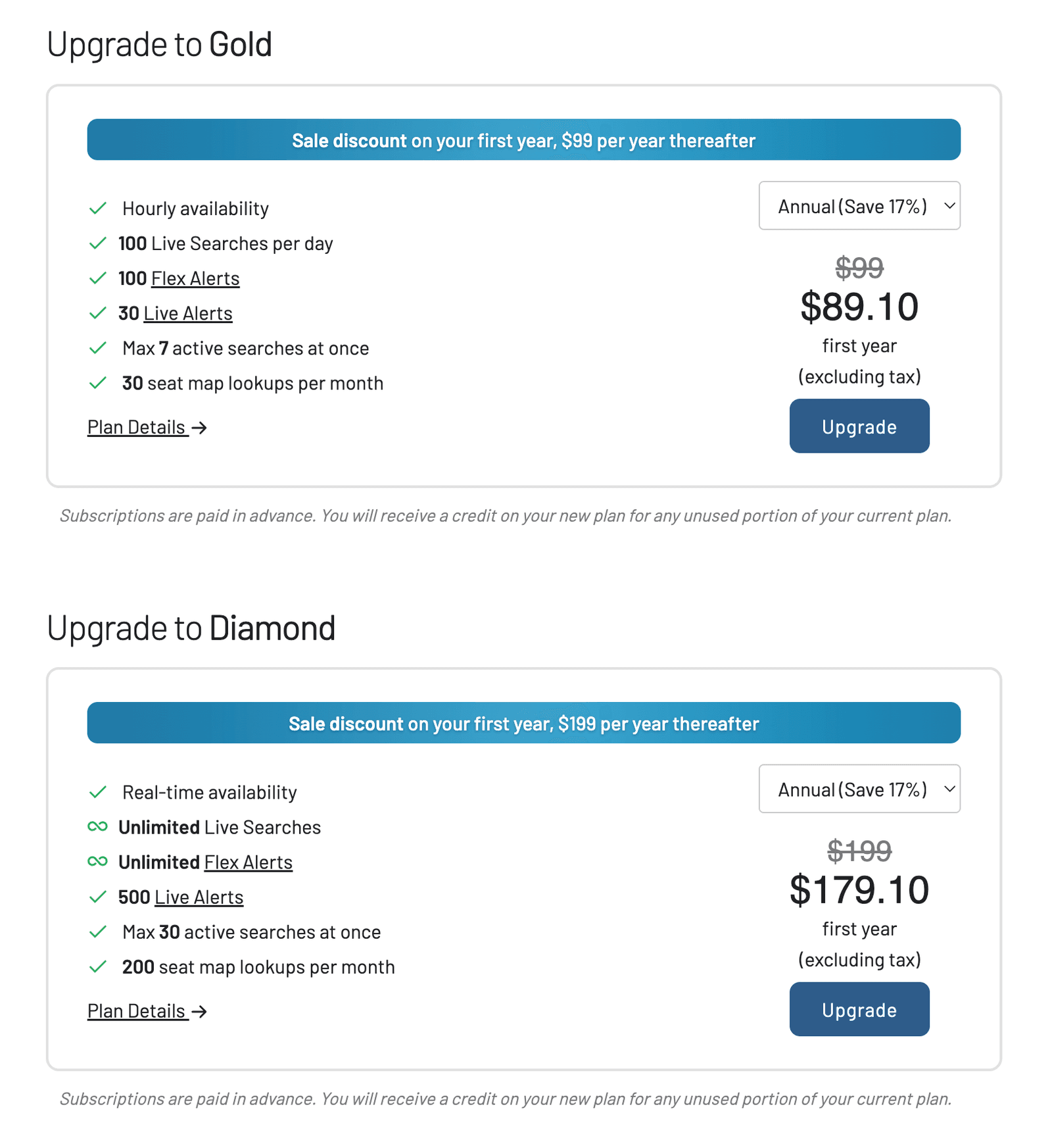 AwardFares Black Friday Deal in 2025: Get 25% off annual plans (billing page)