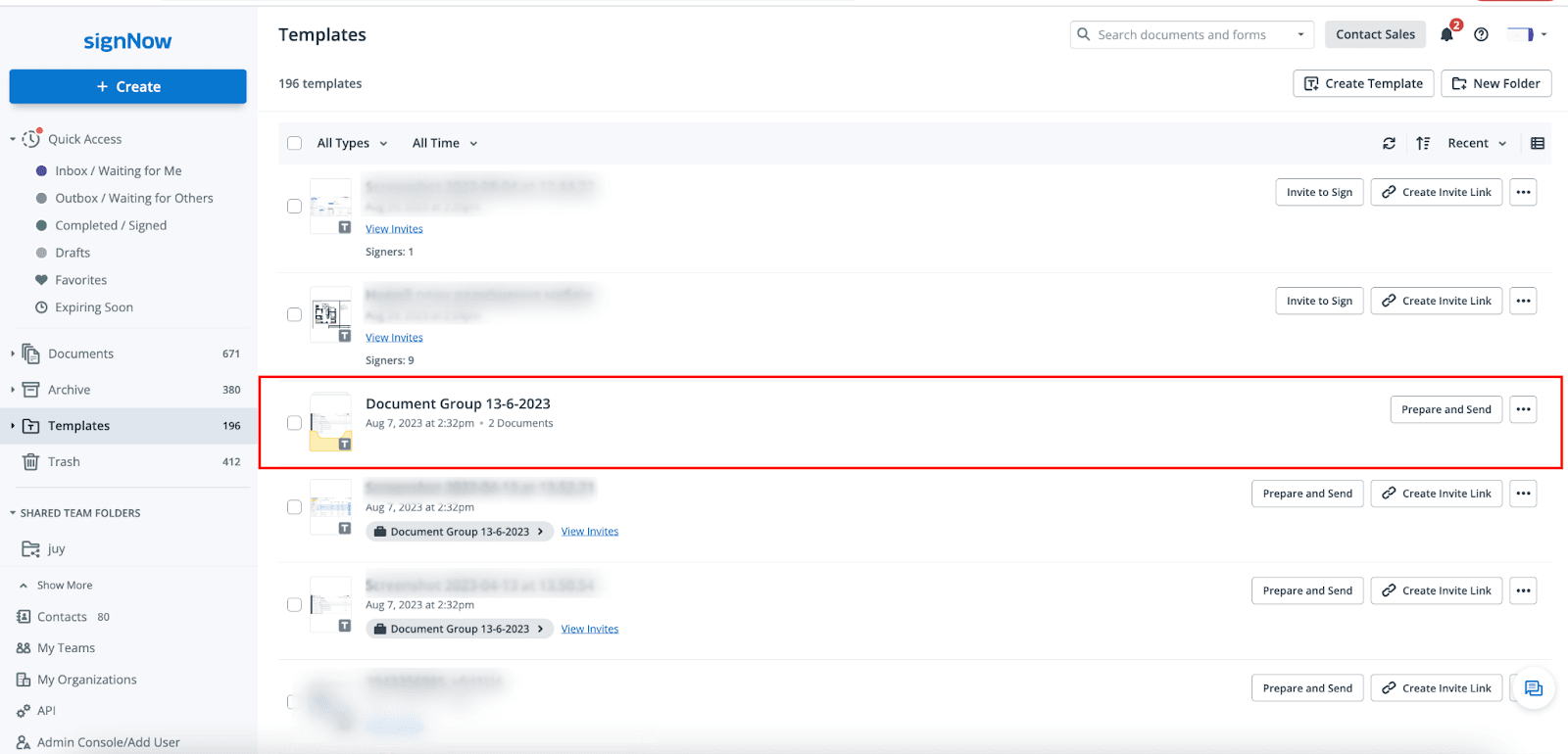 signNow Document Groups