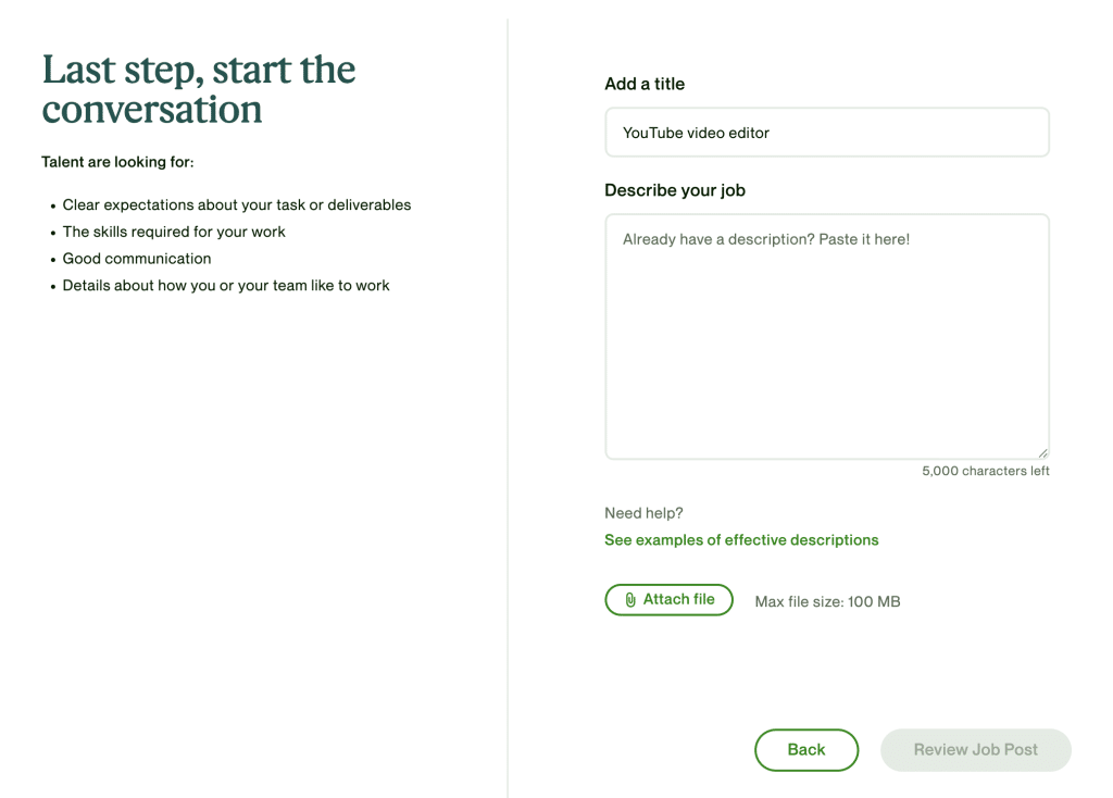 Upwork job description