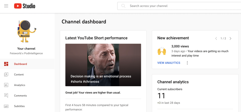 Vies on YouTube Studio