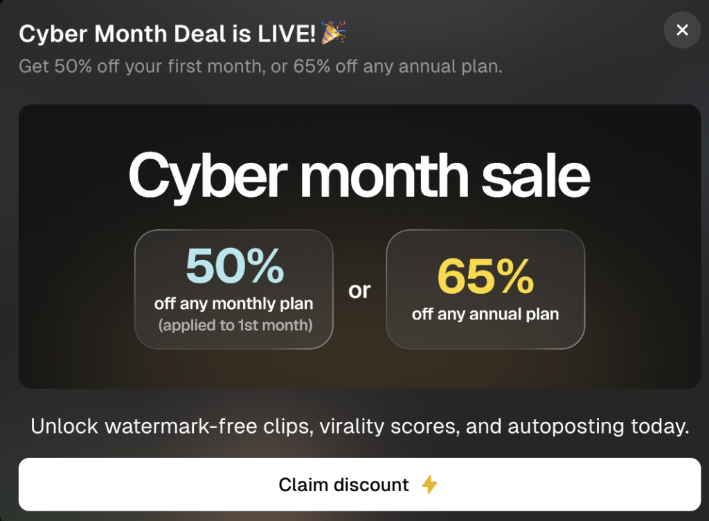 OpusClip Black Friday sale 2025