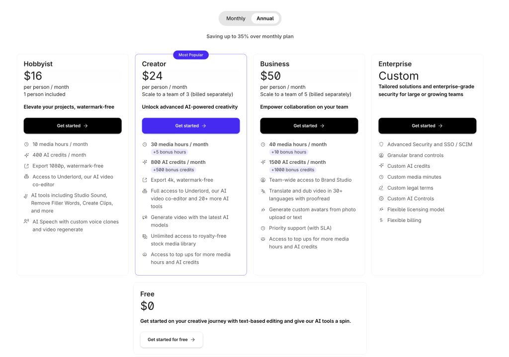 Descript Pricing in 2025: Get increased credits with Black Friday sale.