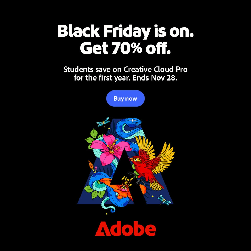 Adobe Black Friday 2025 Deal: Creative Cloud Pro for Students & Teachers (70% Off!)